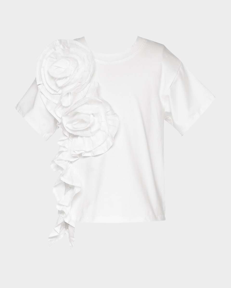 Girl's Jersey T-shirt W/ 3D Floral Trim, Size 4-